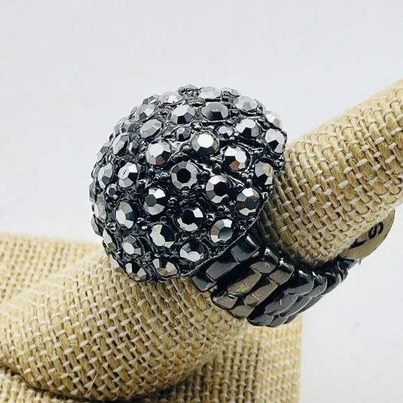 Dark Faceted Rhinestone Dome Ring Gunmetal Stretch Glam Bling Sparkle Holiday - Picture 6 of 8